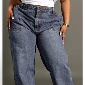 Brand New PrettyLittleThing Dark Blue Utility Jeans